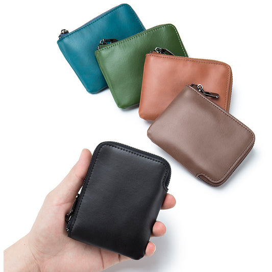 Simple Leather Short Vintage Zipper Cowhide Coin Purses