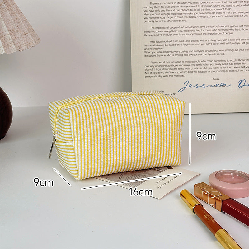 Striped Make-up Large Capacity Seersucker Embroidered Portable Out Makeup Bag