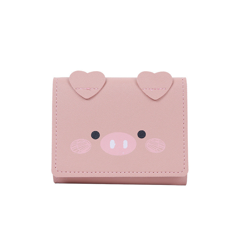 Short Female Cartoon Piggy Cute Three Folding Coin Purses