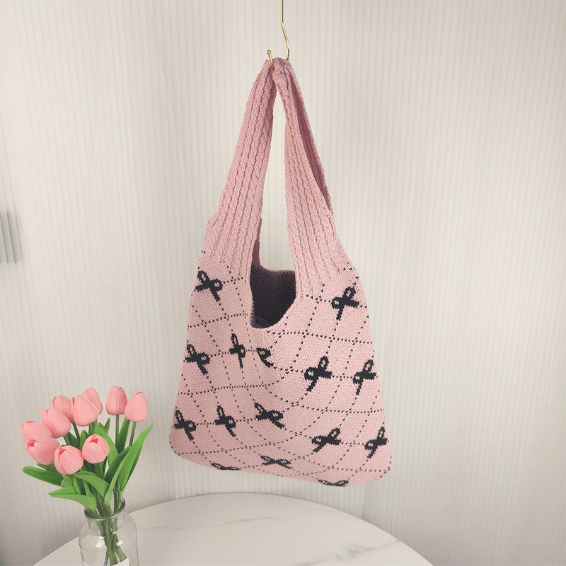 Women's Chinese Knot Knitted Bowknot Woven Shoulder Bags