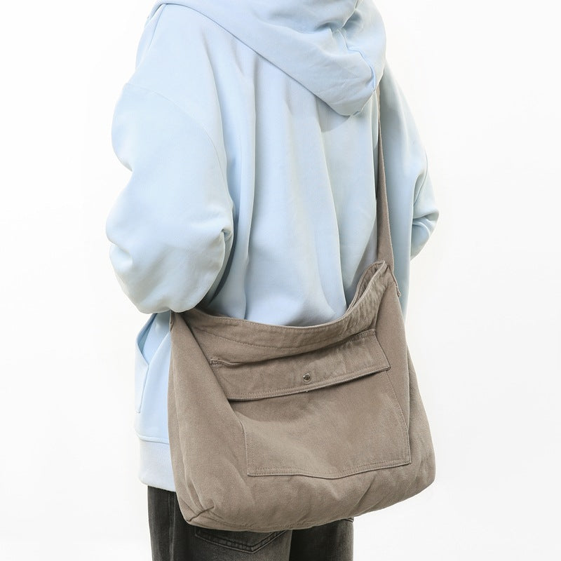 Women's & Men's Style Washed Canvas Large Capacity College Women's Messenger Bag