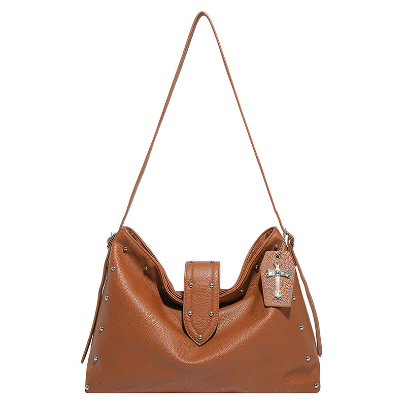 Women's Textured Rivet Solid Color Retro Large Bags