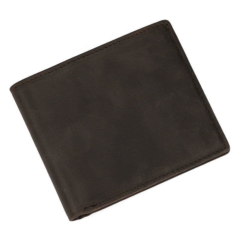Men's Short Genuine Leather Crazy Horse Two Fold First Layer Men's Wallet