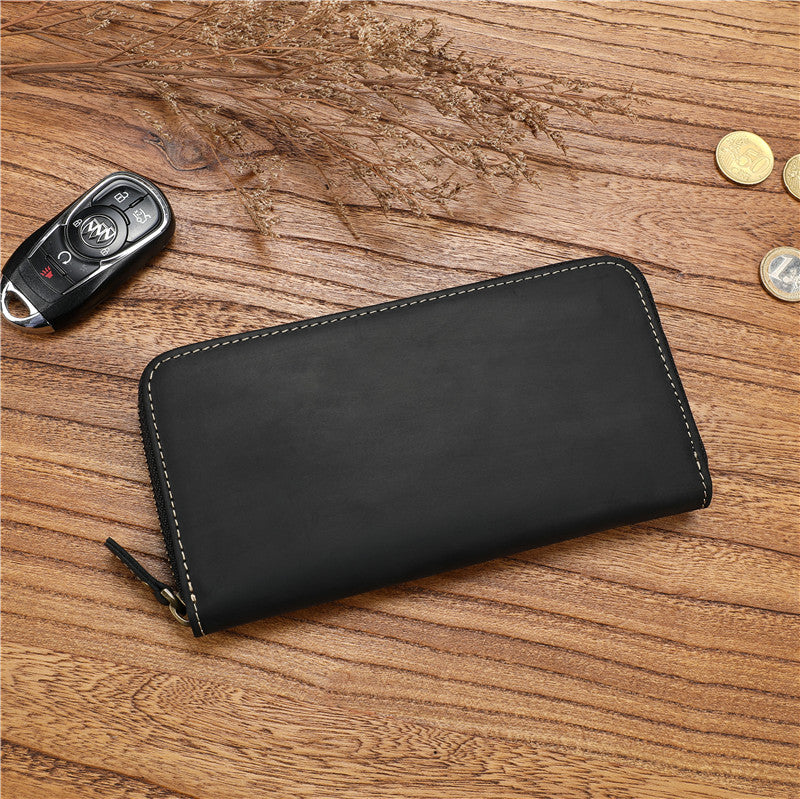 Men's Cowhide Large Capacity Real Long Zipper Handbags
