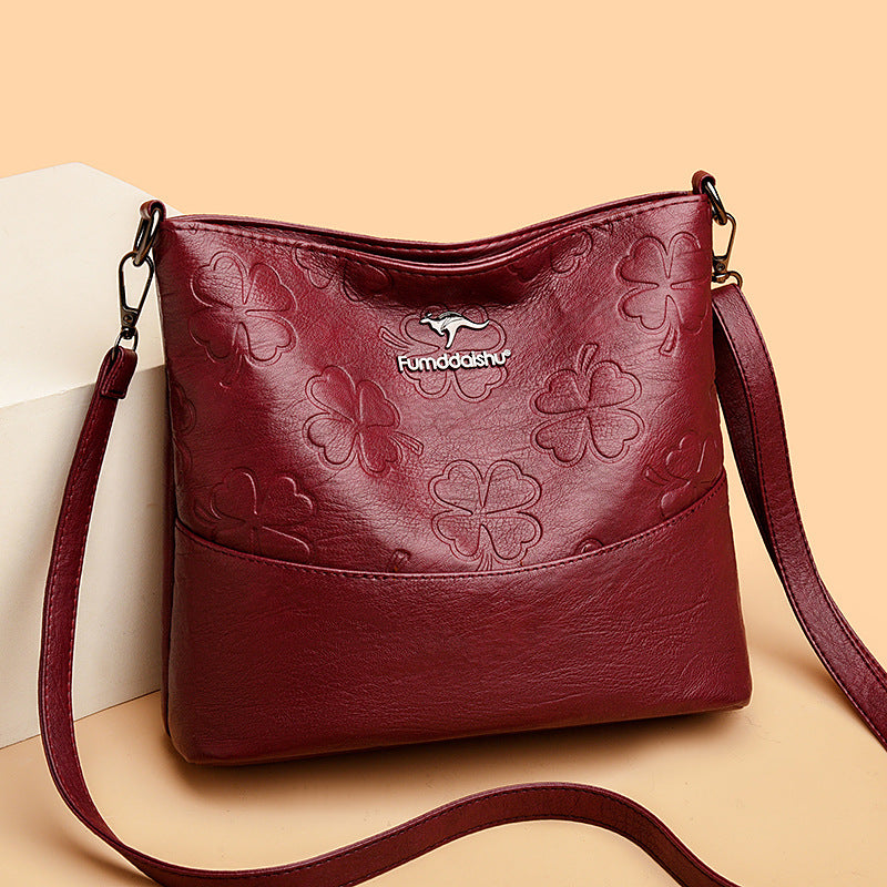 Women's Fashion Mom Leather Embossed Large Capacity Women's Messenger Bag