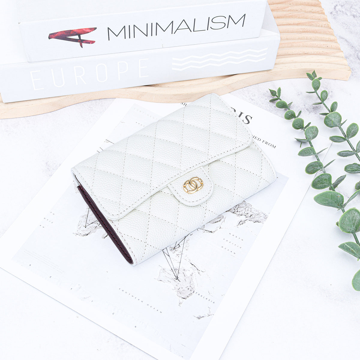 Women's Classic Style Caviar Mid-length Leather Rhombus Ladies Wallet