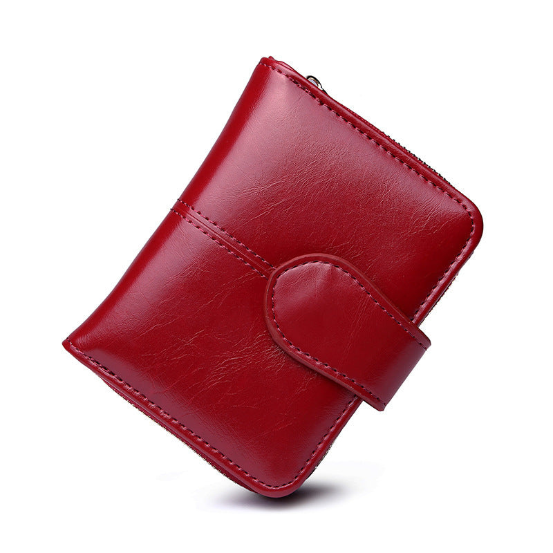 Women's Short Korean Style Oil Wax Leather Coin Purses