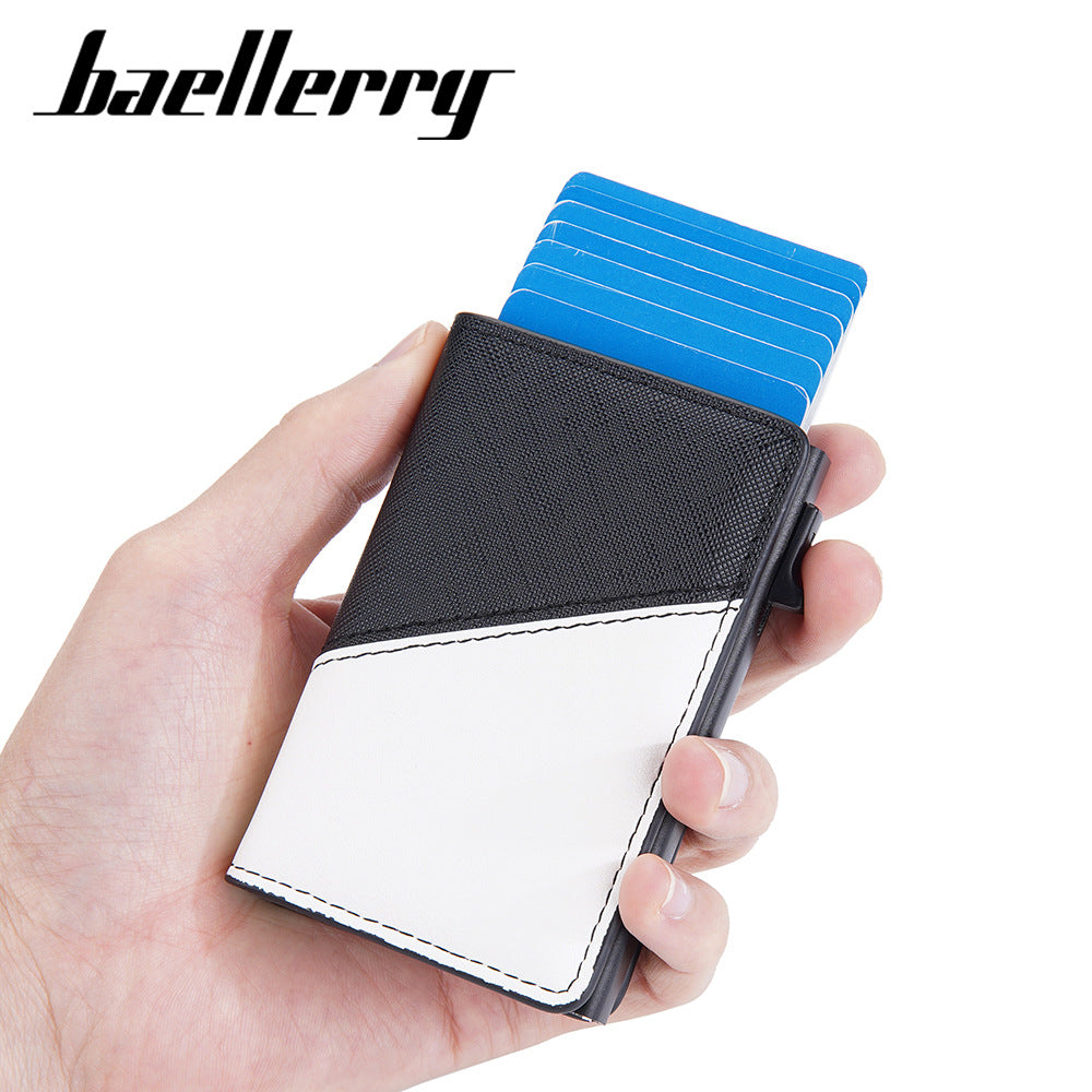 Men's Contrast Color Side Push Aluminum Box Card Holder