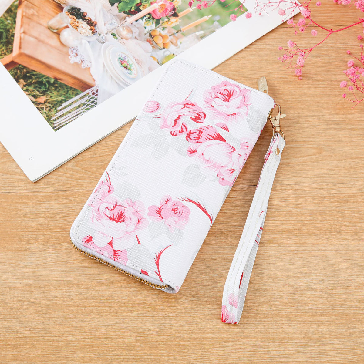 Women's Long Single-layer Printed Rose Mobile Clutch Ladies Wallet