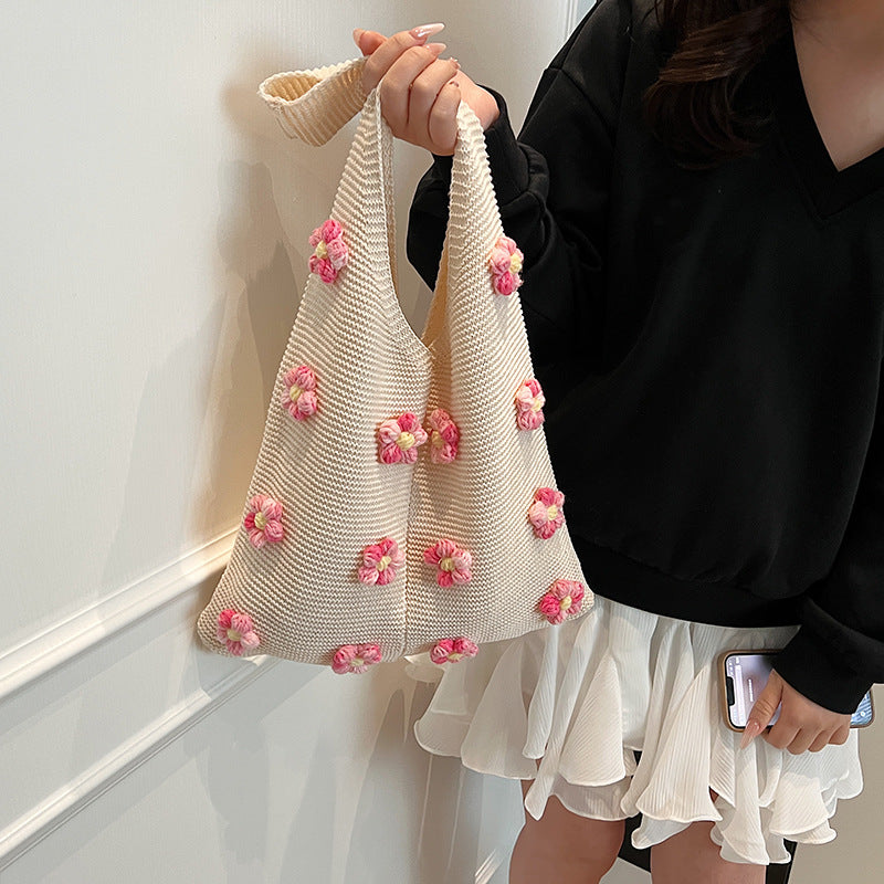 Women's Flower One Loose Feeling Wool Knitted Hand Carrying Simple Women's Shoulder Bag