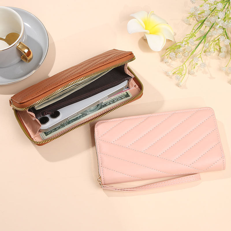 Women's Single Zipper Solid Color Simple Fresh Large Ladies Wallet