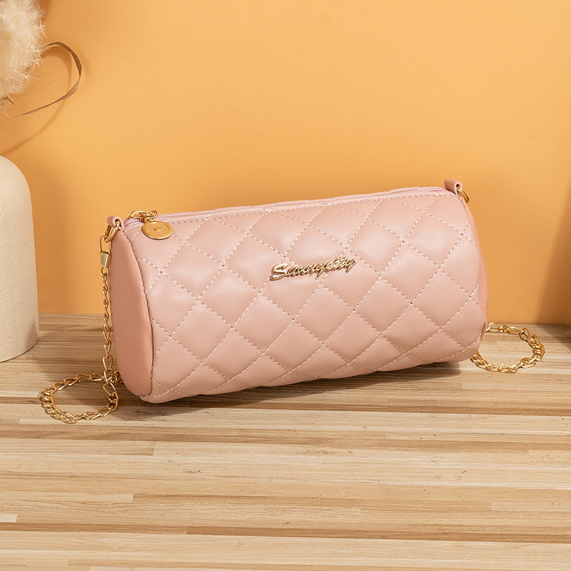 Simple Round Rhombic Pattern Cloth Chain Shoulder Bags