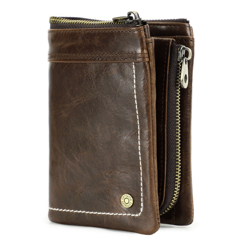 Men's Black Angel First Layer Cowhide Swiping Men's Wallets