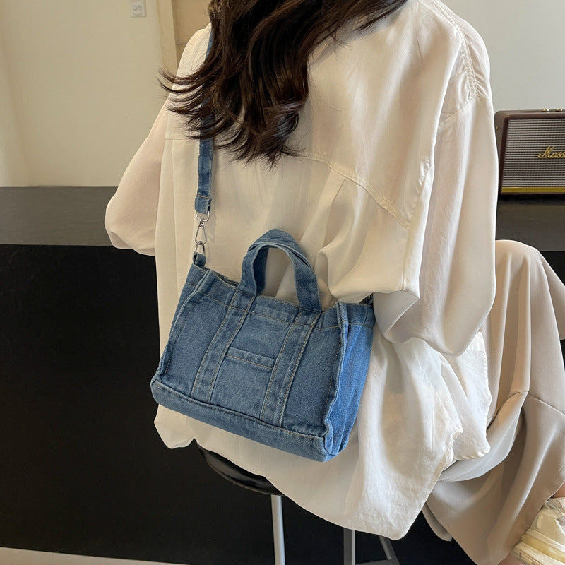 Retro Denim Canvas College Class Large Capacity Shopping Portable Women's Shoulder Bag