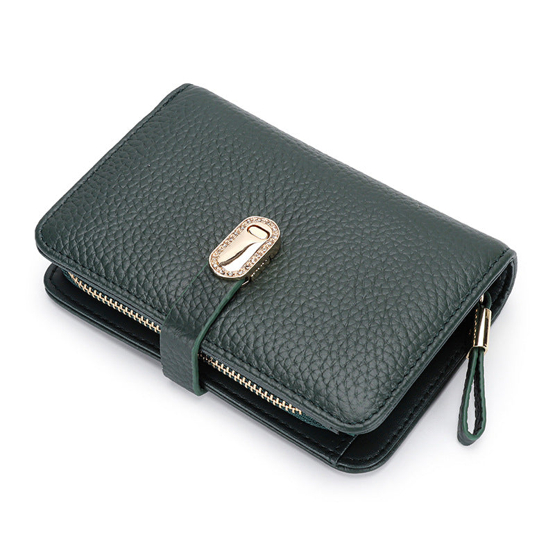 Women's Short Leather Zipper Multi Slots Large Capacity First Layer Ladies Wallet