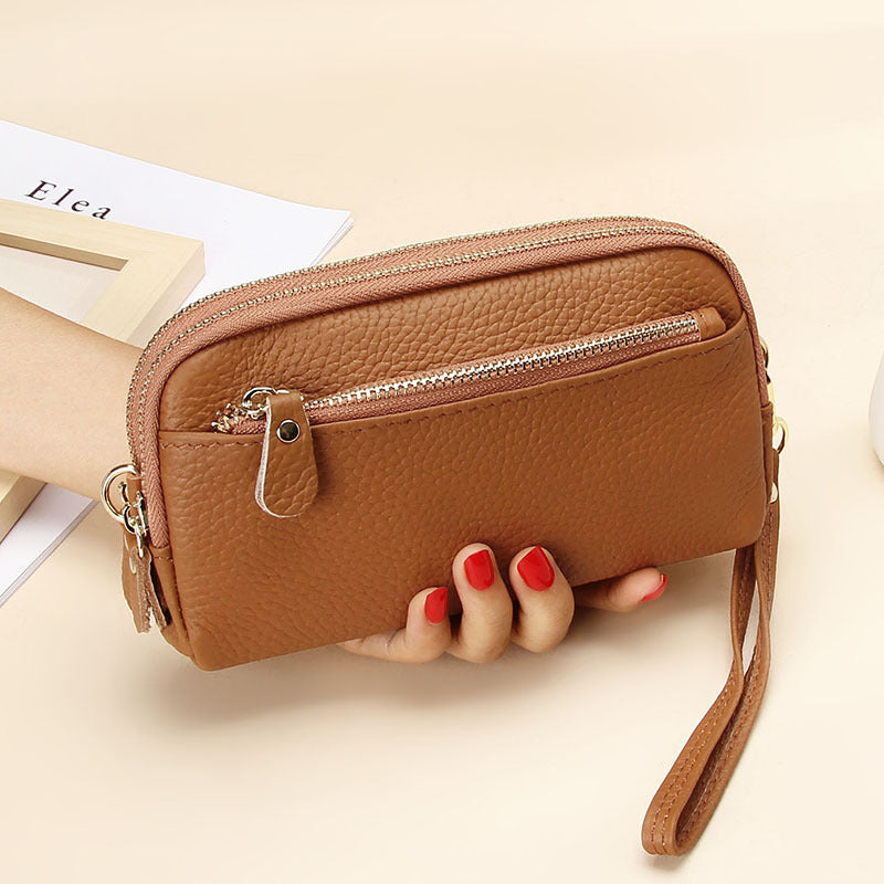 Women's Layer Leather Large Capacity Zipper Mobile Fashion Long Phone Bags