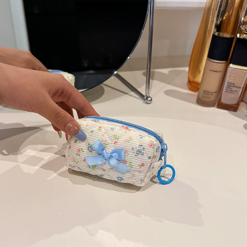Bow Embroidery Diamond Plaid Floral Cotton Portable Hand Bags