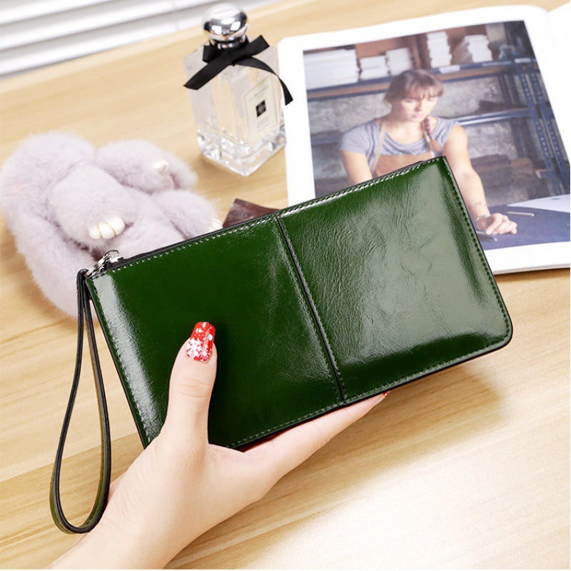Women's Zipper Hasp Korean Style Large Capacity Oil Wax Leather Ladies Wallet