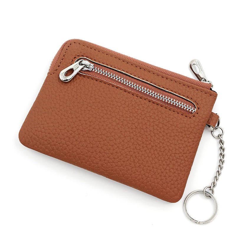 Litchi Pattern Zipper Dark Cell Multifunctional Card Holder
