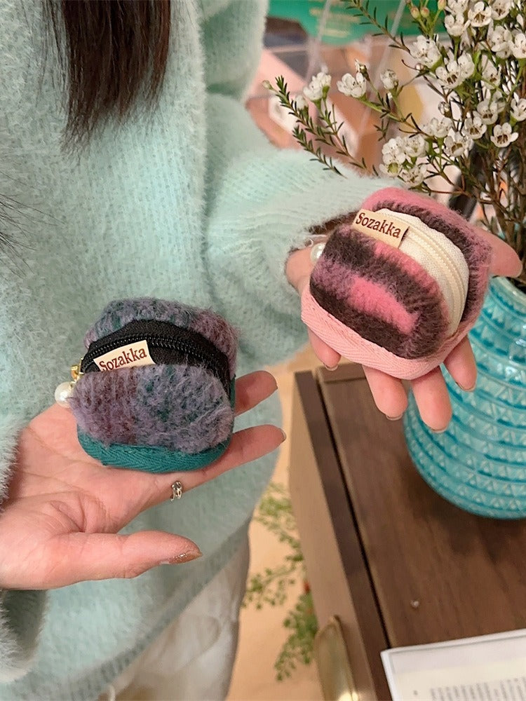 Cute Plush Woolen Soft Cloth Shell Cosmetic Bags