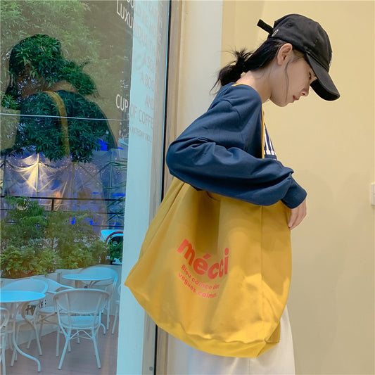 Women's Capacity Canvas Idle Style Book Letter Shoulder Bags