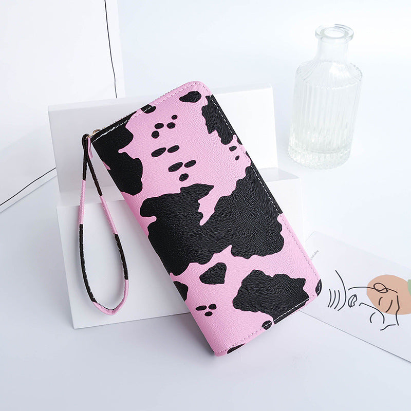 Women's Korean Style Contrast Color Cows Pattern Long Horizontal Ladies Wallet