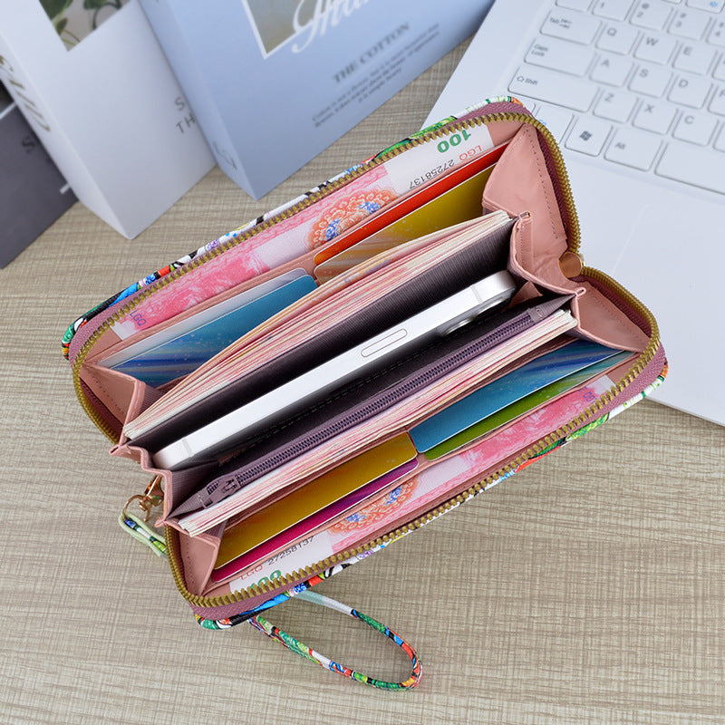 Women's Zipper Soft Leather Fashion Cross Print Ladies Wallet