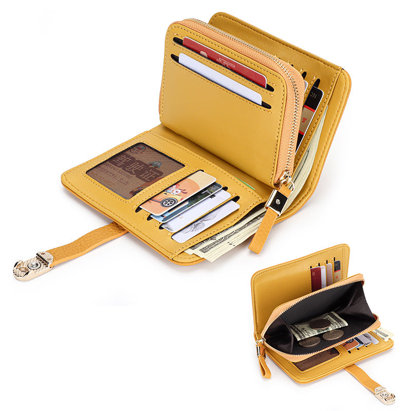 Women's Short Leather Zipper Multi Slots Large Capacity First Layer Ladies Wallet