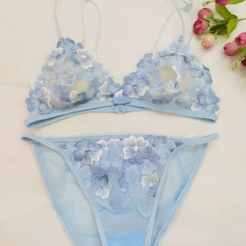 Underwear Beautiful Embroidered Lace Without Steel Ring Hollow Lingerie Sets