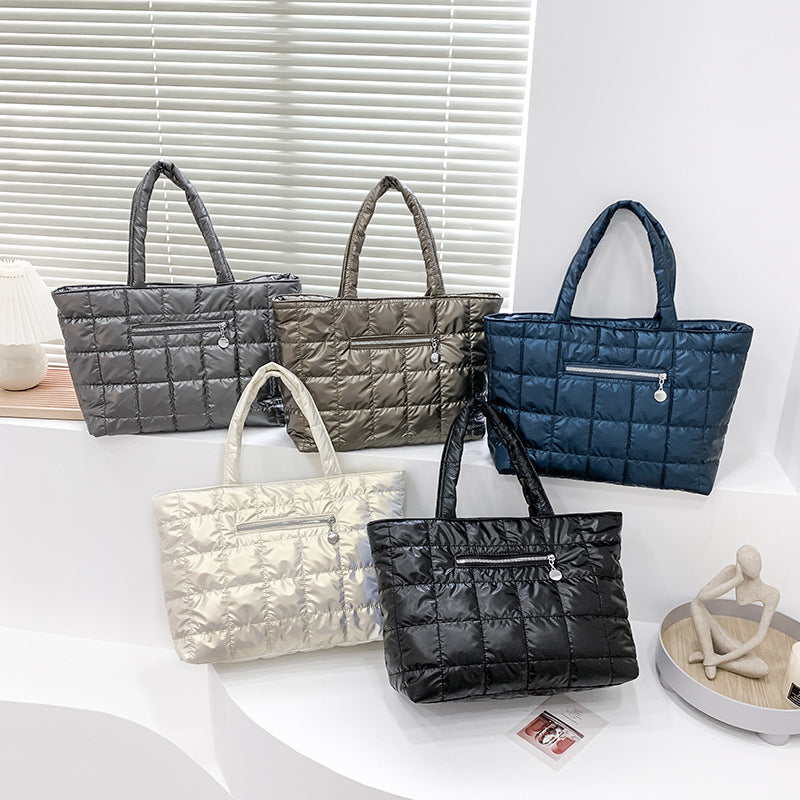 Korean Down Fashion Diamond Embroidery Thread Winter Cotton Women's Shoulder Bag