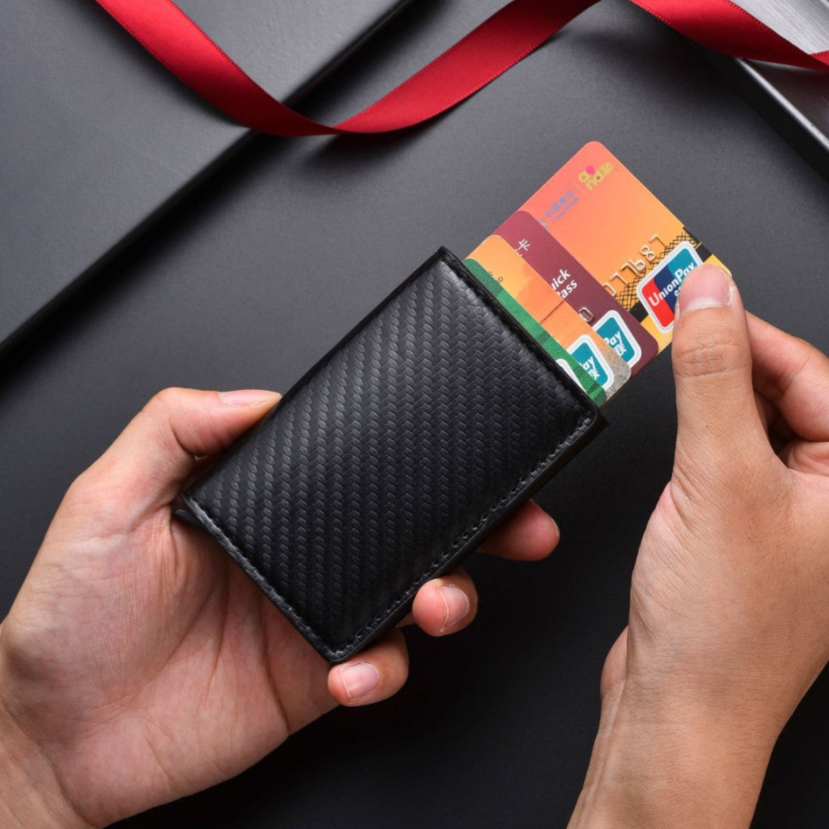 Men's Fiber Pattern Aluminum Alloy Automatic Clip Men's Wallet