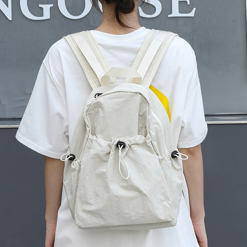 Korean Style Leisure Artistic Canvas Pleated Nylon Drawstring Backpacks
