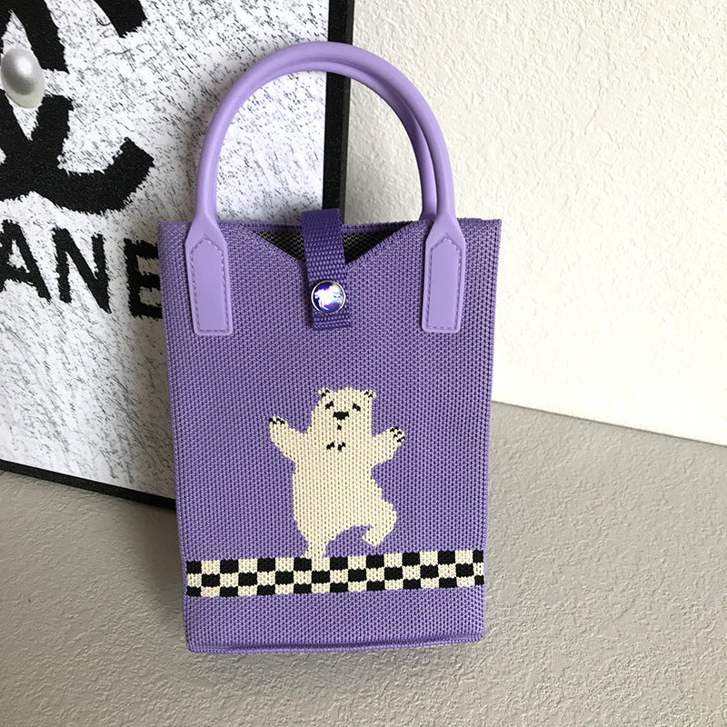 Women's Mobile Cat Knitted Portable Storage Korean Handbags