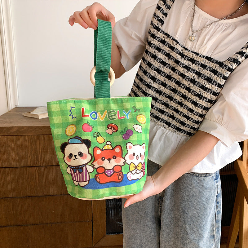 Cartoon Canvas Female Lunch Box Ethnic Handbags