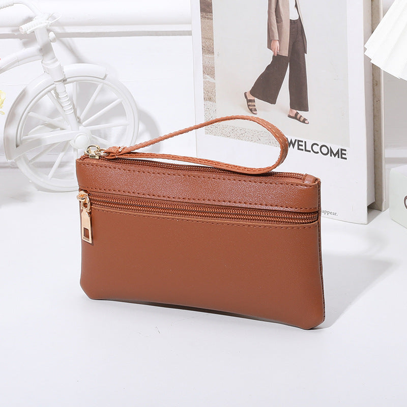 Women's Solid Color Double Zipper Mobile Mid-length Handbags