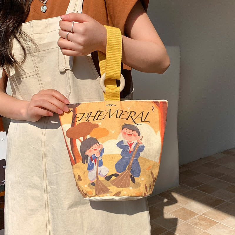 Cartoon Canvas Female Lunch Box Ethnic Handbags