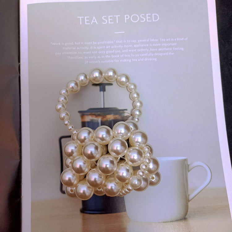 Gradually Pearl Portable Beaded Handmade Beads Niche Handbags