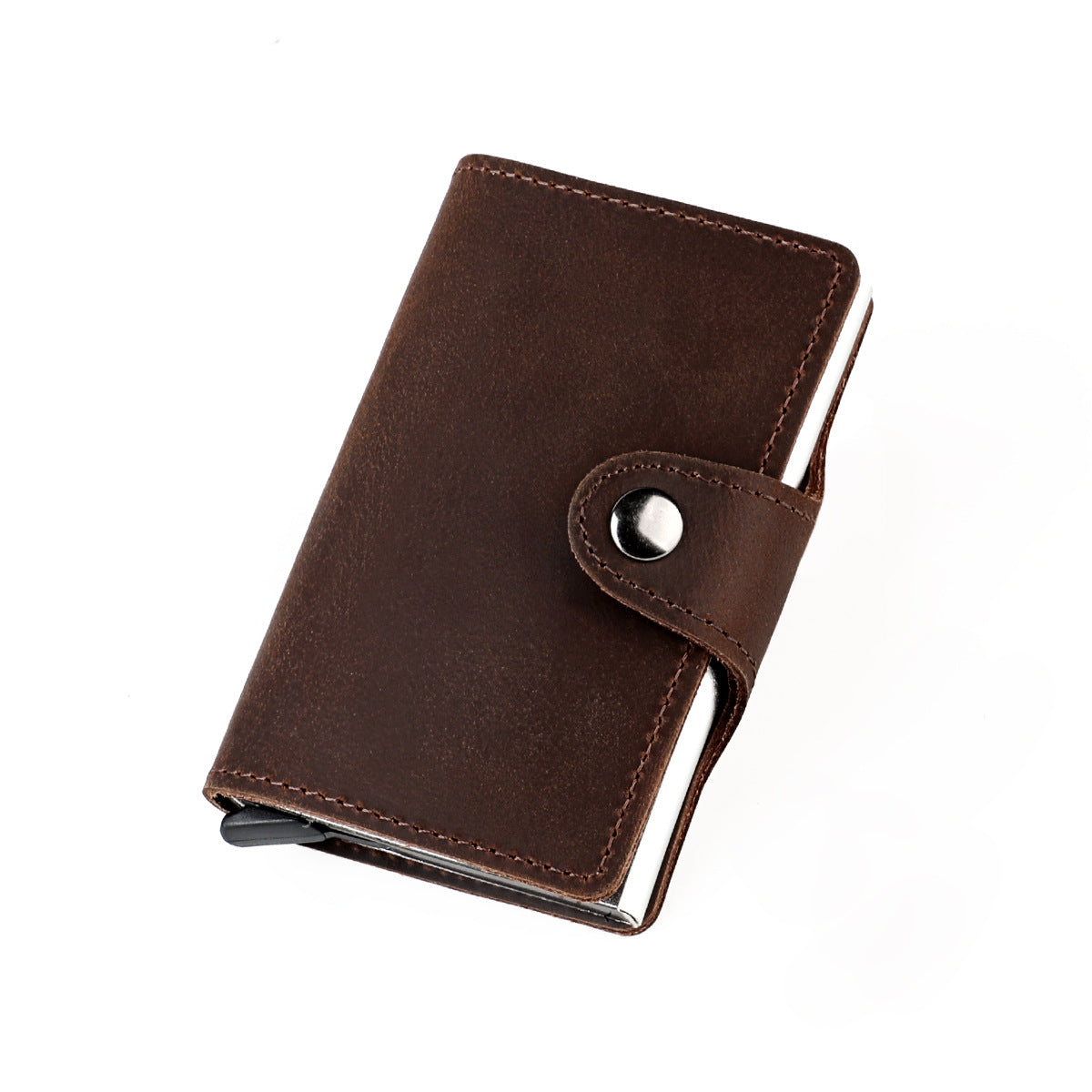 Retro Crazy Horse Leather Automatic Aluminum Card Holder