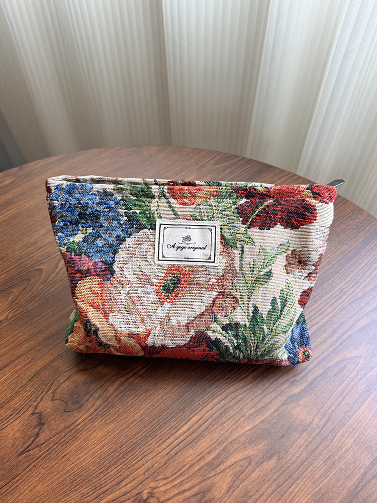 Fabric Flower Canvas Liner Out Skin Care Makeup Bag