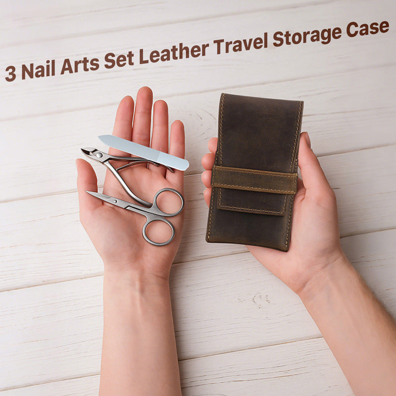 Black Angel Retro Crazy Horse Leather Eyebrow Trimmer Tools Storage Makeup Bag