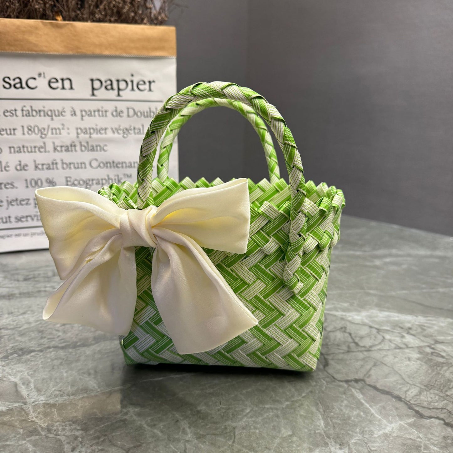 Women's Plastic Woven Knitted Basket Hand Gift Handbags