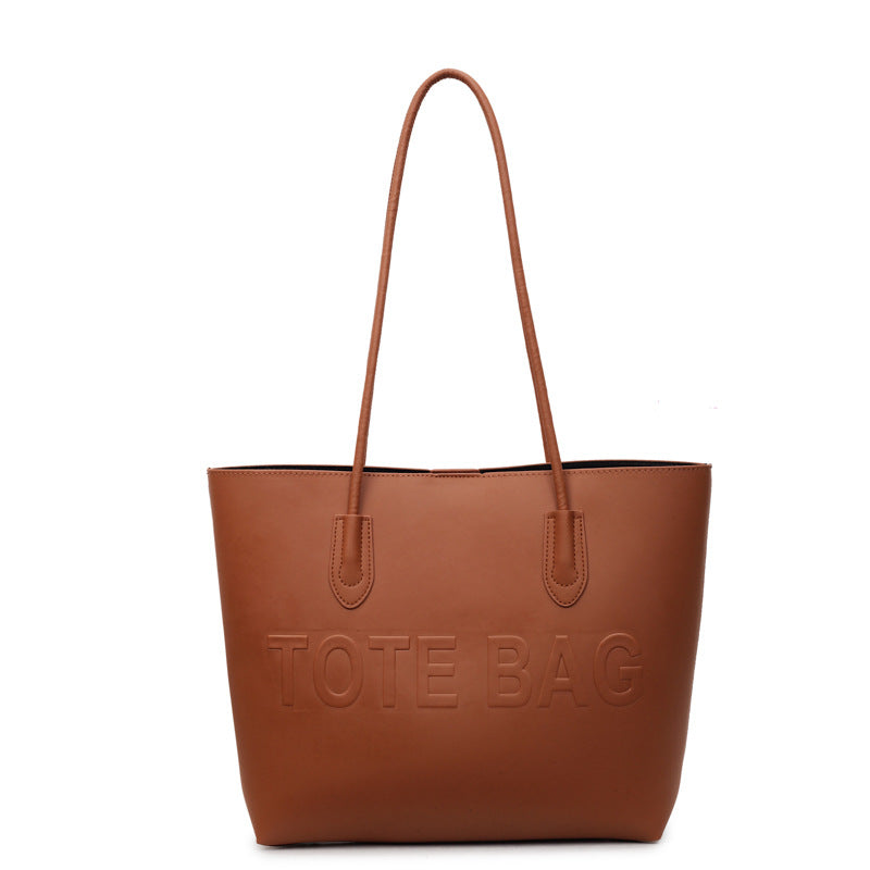 Women's Indentation Letter Texture Large Capacity Fashion Retro Commuter Portable Women's Shoulder Bag
