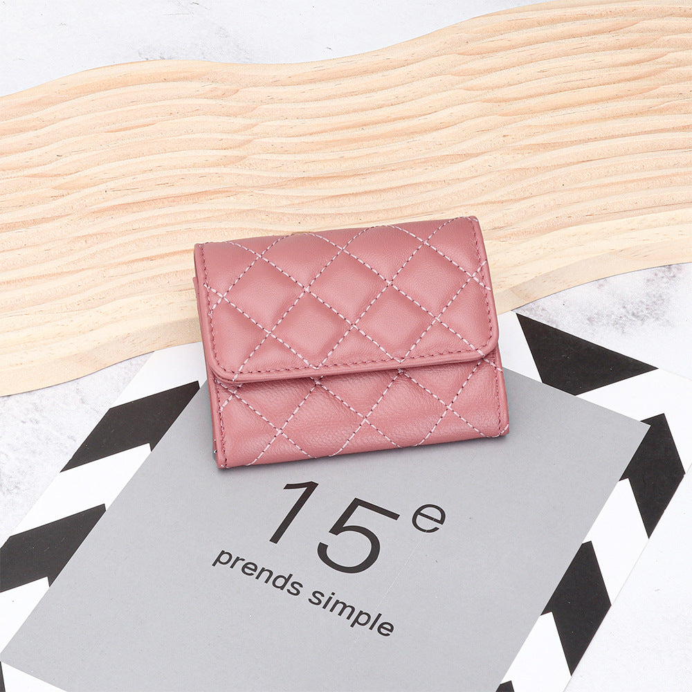 Women's Genuine Leather Short Fashion Rhombus Storage Ladies Wallet