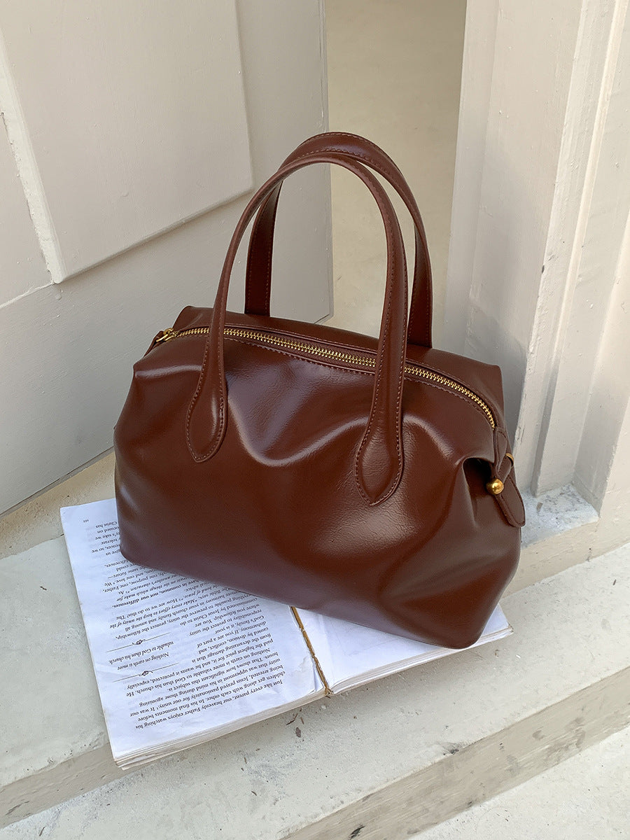 New High-grade Large Capacity Zipper Leather Handbags