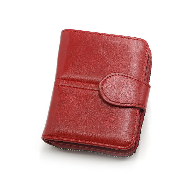 Women's Short Fashion Simple Zip Oil Wax Ladies Wallet