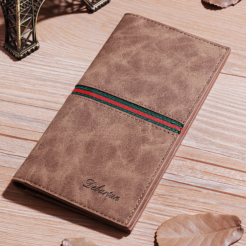Men's Green Trendy Thin Long Patchwork Soft Men's Wallets