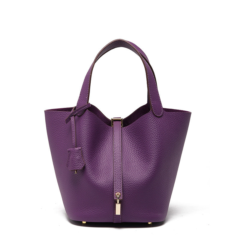 Women's Cowhide Niche Basket Leather Large Capacity Handbags