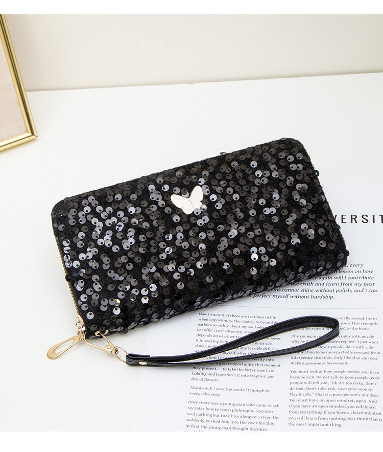 Unique Long Butterfly Fashion Sequin Clutch Ladies Wallet