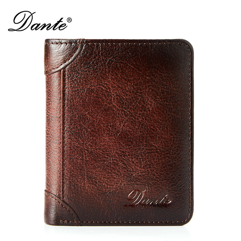 Men's Two-fold Vertical First Layer Cowhide Credit Men's Wallets