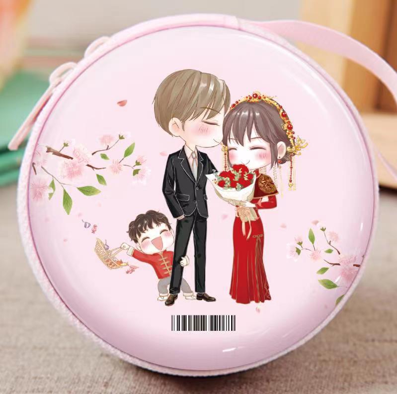 Tinplate Adjustable Pattern Round Zipper Earphone Coin Purses